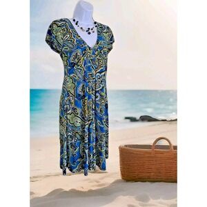 INC International Concepts Dress S Turquoise Paisley Print Babydoll Beachy Boho